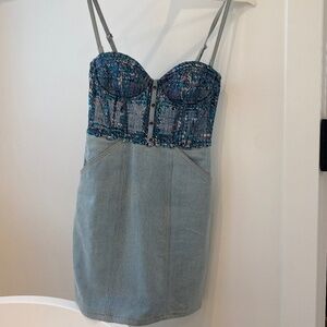 Fleur du mal denim and mesh bustier dress NWT
